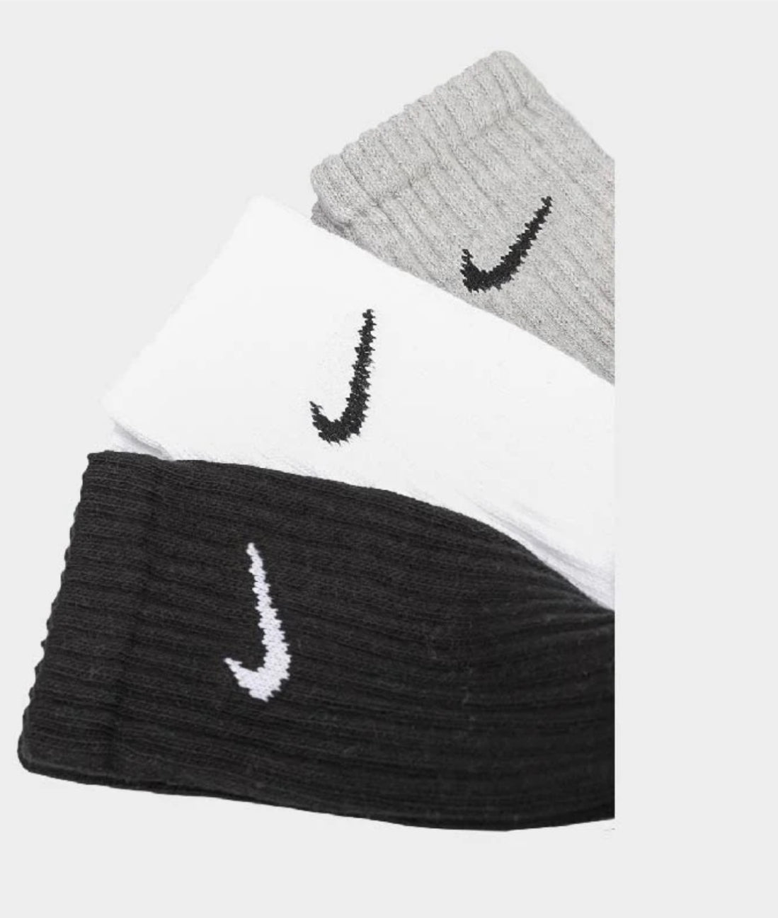 NIKE UNISEX 3 PACK CREW CUSHIONED TRAINING SOCKS BLACK/WHITE/GREY