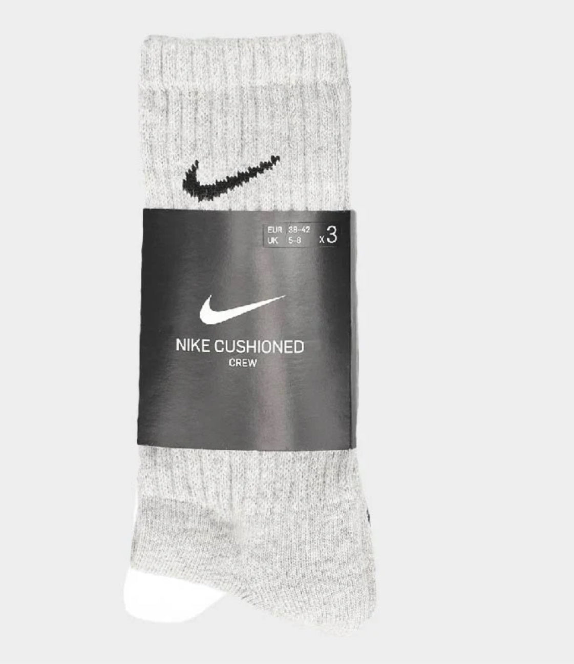 NIKE UNISEX 3 PACK CREW CUSHIONED TRAINING SOCKS BLACK/WHITE/GREY